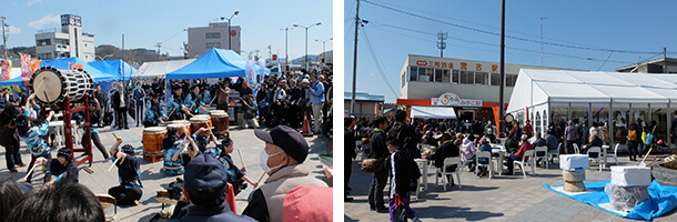 宮古駅前の復旧開業式典の様子