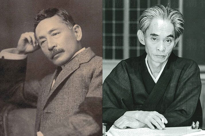 左から夏目漱石（Wikimedia Commonsより）、川端康成
