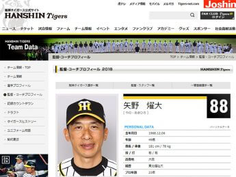 矢野新監督（阪神タイガース公式サイトより）