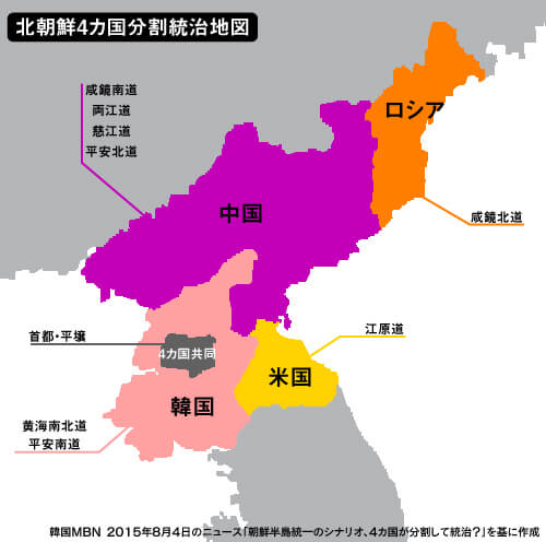 北朝鮮4カ国分割統治地図