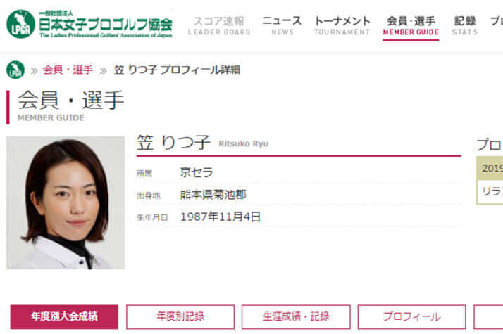 笠りつ子（日本女子プロゴルフ協会公式サイトより）