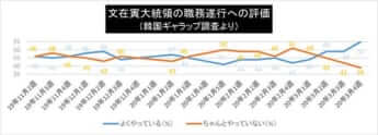 文在寅大統領の職務遂行への評価 （韓国ギャラップ調査より）