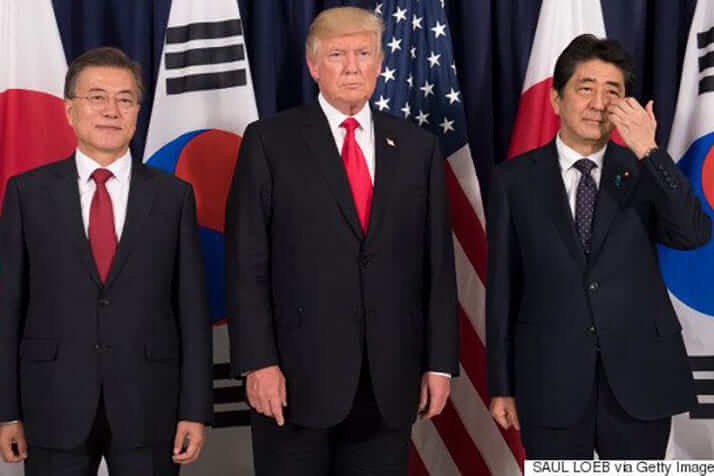 安倍晋三、文在寅、トランプ
