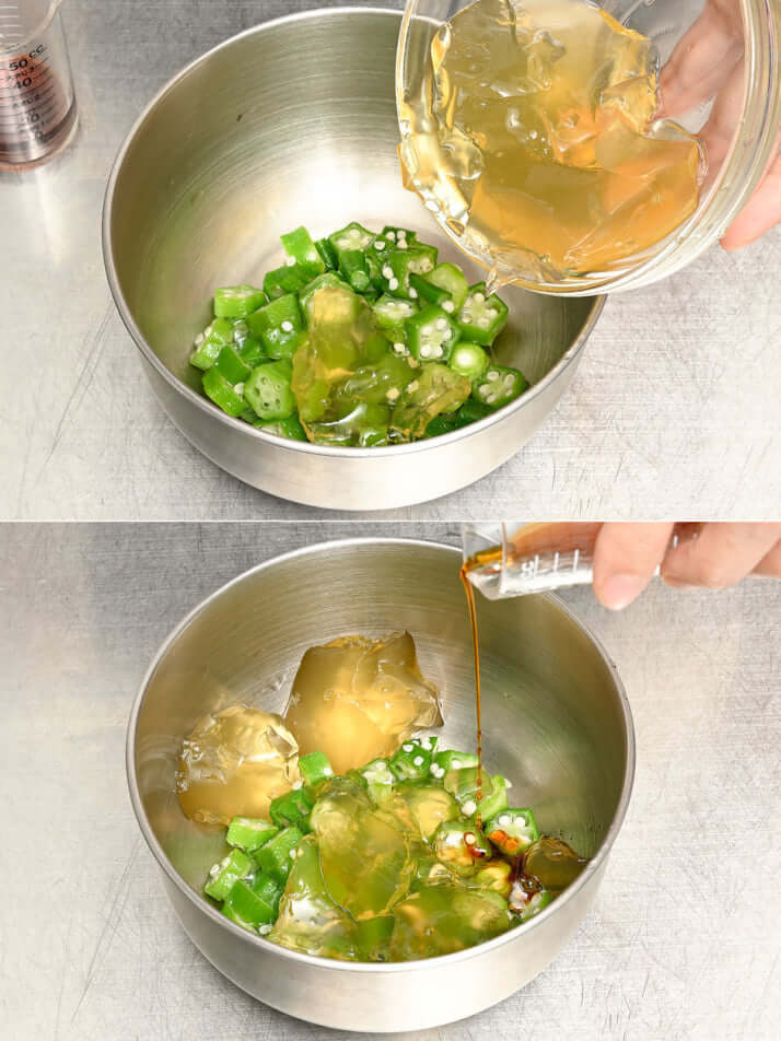 山芋とオクラのねばねばふぐの冷菜　レシピ1