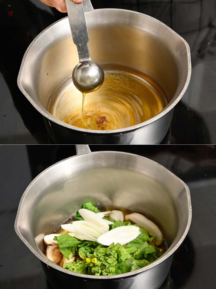 オイルサーディンと菜の花の卵とじ　レシピ2
