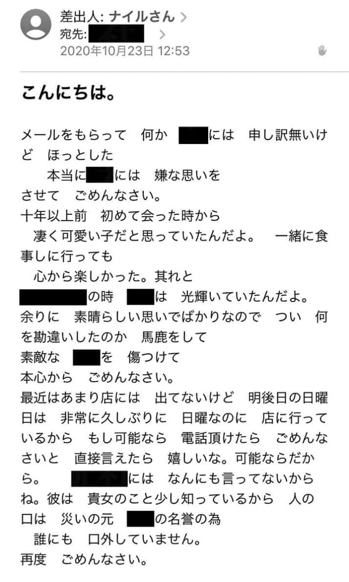 ナイル氏から山田さんに送られてきたメール