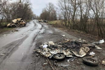 無惨に破壊された自動車（ウクライナ）