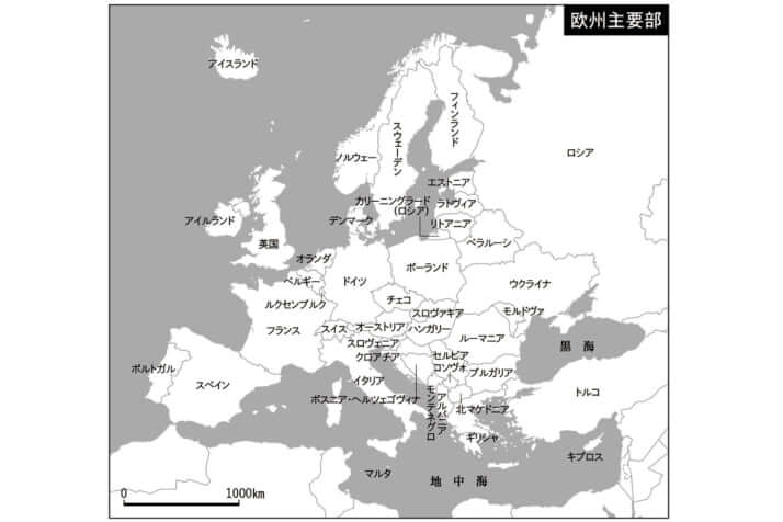 地図「ウクライナと欧州主要部」