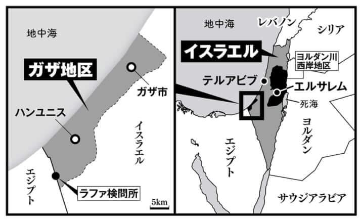 地図（イスラエル、ガザ地区）