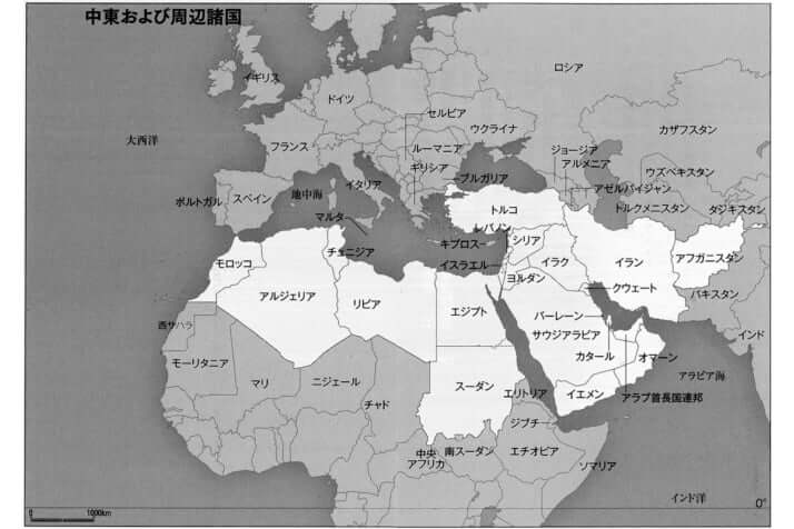 中東及び周辺諸国の地図