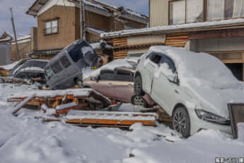 雪が積もった被災地