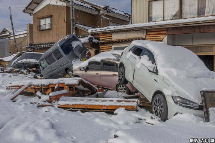 雪が積もった被災地