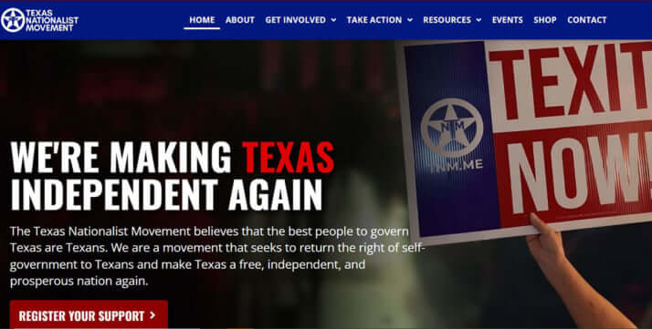 「TEXAS NATIONALIST MOVEMENT」公式ウェブサイトより