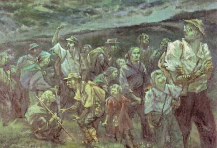 闇夜の38度線突破 画:常松泰秀(平壌公立第三中学校教諭)