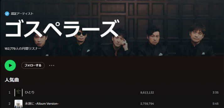 ゴスペラーズ　Spotifyアーティストページ