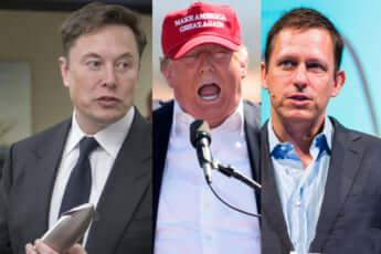 （左から）イーロン・マスク、ドナルドトランプ、ピーター・ティール