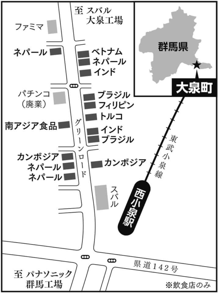 大泉町中心部の概略図