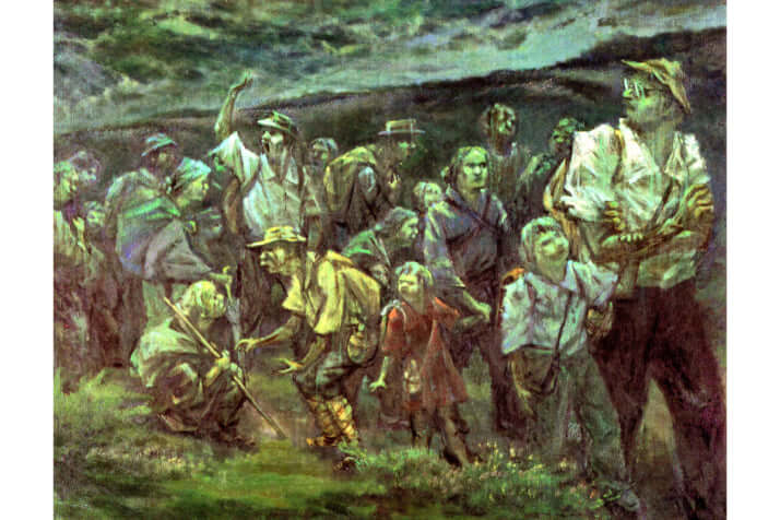 闇夜の38度線突破　画：常松泰秀（平壌公立第三中学校教諭）