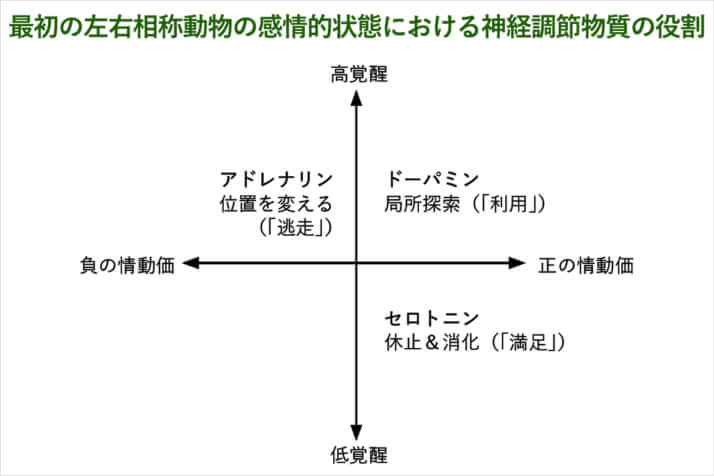 最初の左右相称動物の感情的状態における神経調節物質の役割