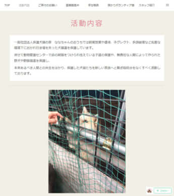 「保護犬猫の家　ななちゃんのおうち」HP